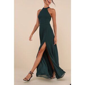 Lulus Confidently Charismatic Emerald Backless Halter Maxi Dress Sz Large Green
